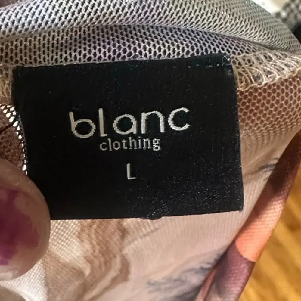 Blanc Clothing Sheer Mesh Bodysuit Abstract Print Long Sleeve Trendy L - Picture 5 of 7